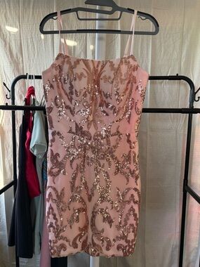 Pink Sequin Embellished Spaghetti Strap Dress